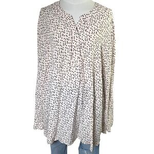 Heart Print Tunic Blouse Split Neck Rayon Carolina Belle Montreal 2X Romantic